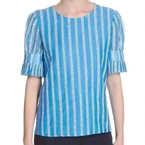 TORY BURCH EMBROIDERED ORGANZA T-SHIRT - Picture 1 of 14